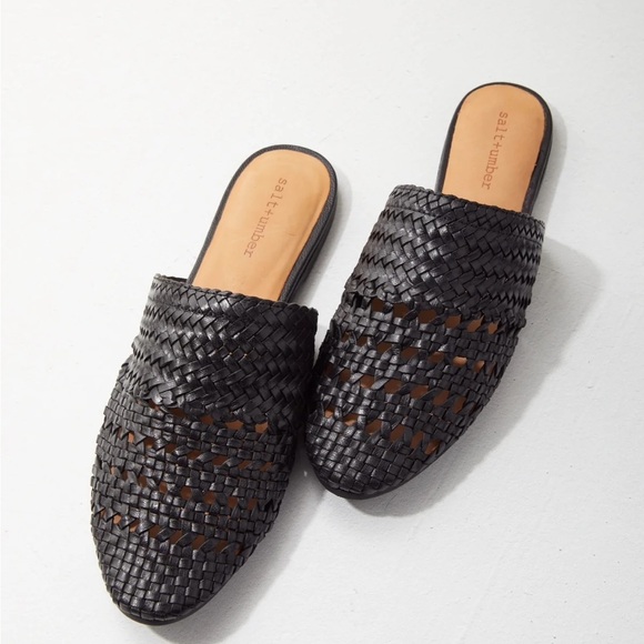Salt + Umber Shoes - SALT + UMBER Lily Black Signature Woven Leather Mules